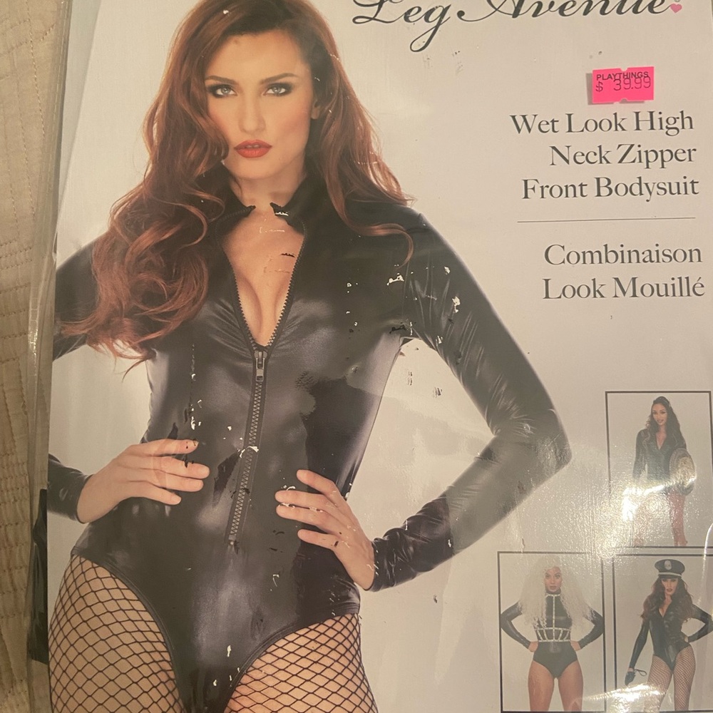 Latex black long sleeve sexy bodysuit never worn. Halloween costume
